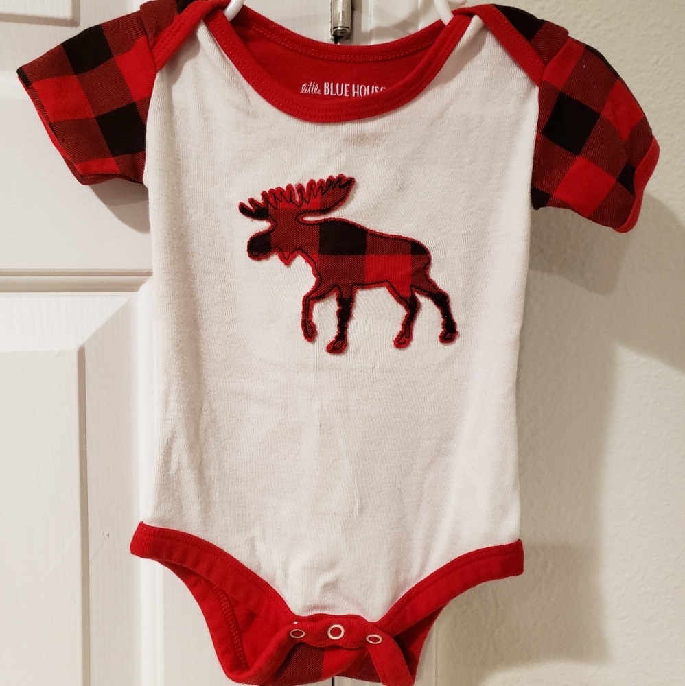 Cotton Hatley buffalo plaid onesie.